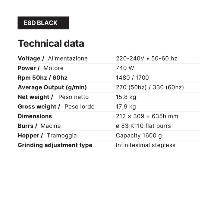 Ceado E8D Retail Coffee Grinder in Black